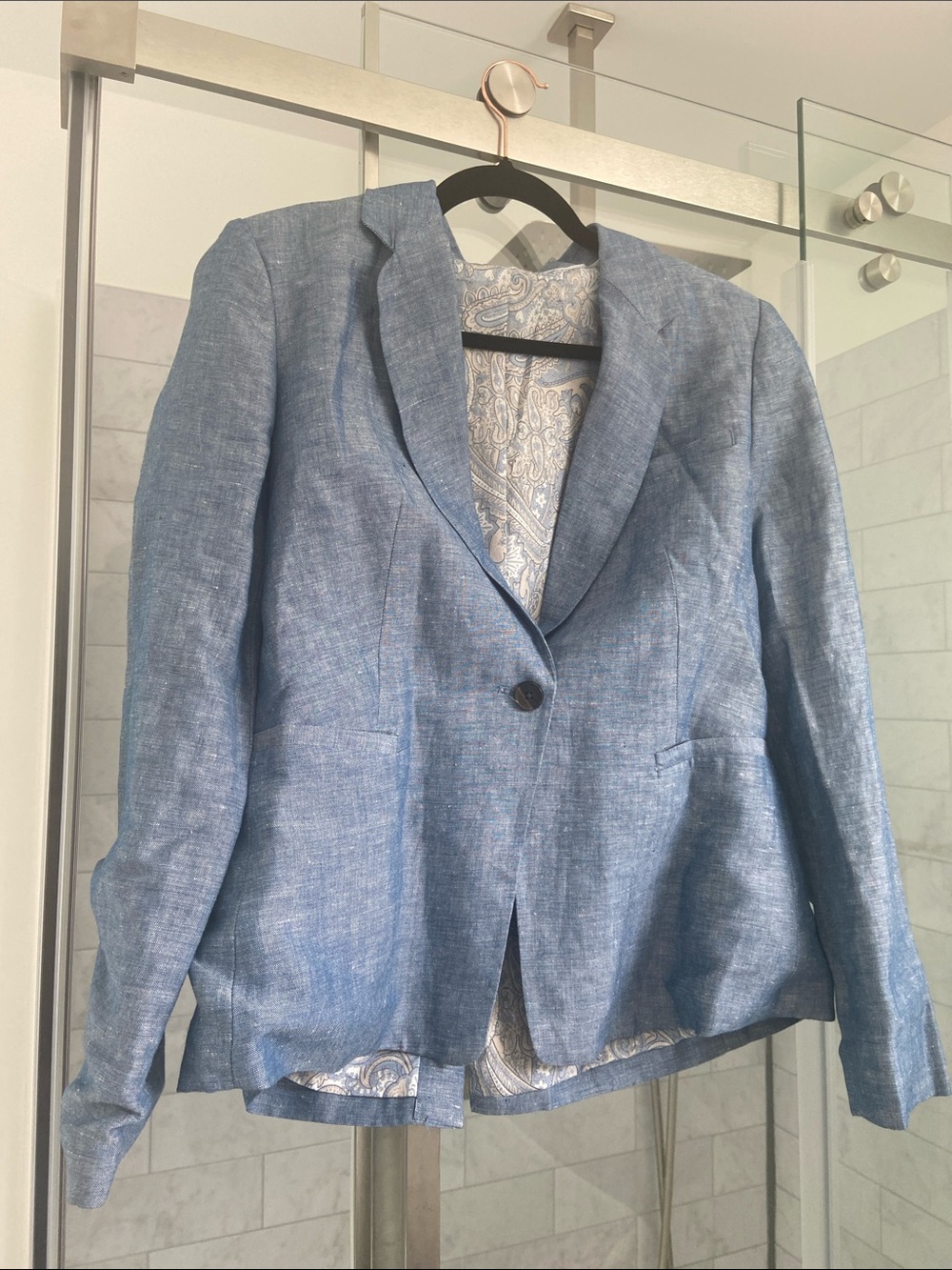 Light Blue Linen Blend Single-Button Blazer